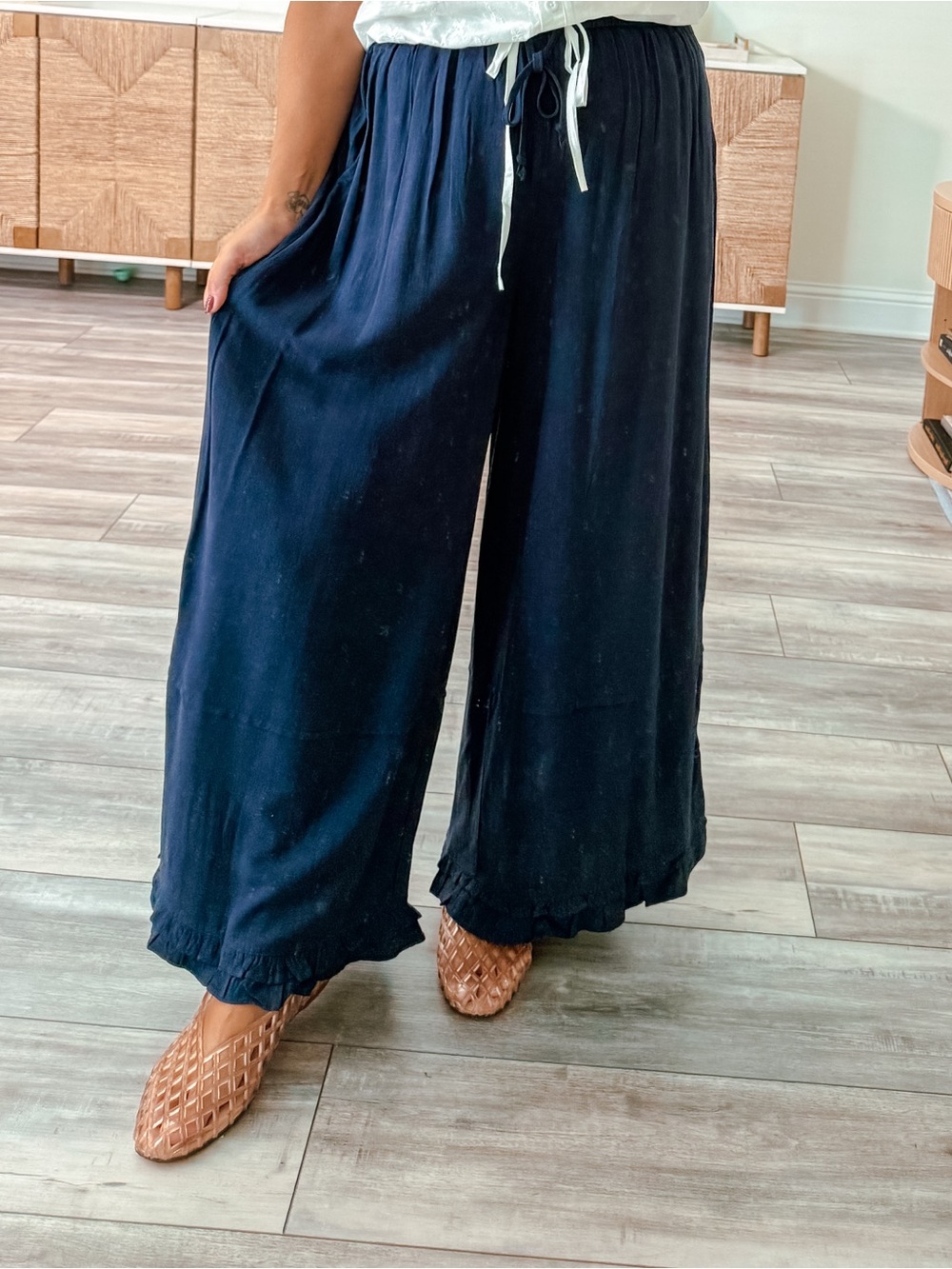 Navy Wide Leg Linen Pants